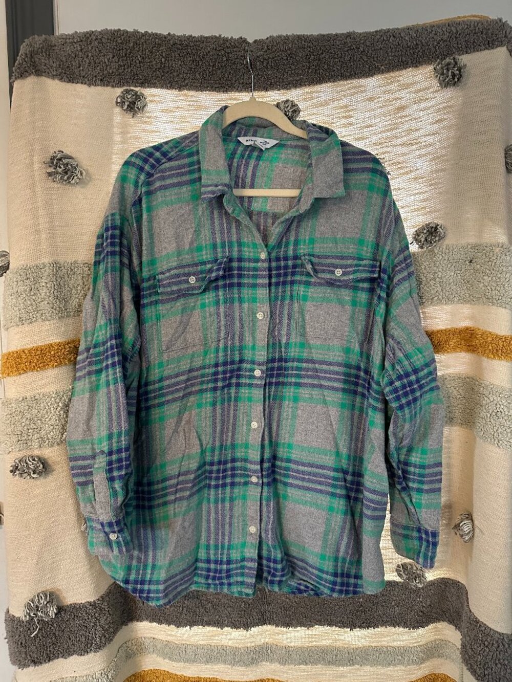 Old Navy The Boyfriend Shirt Plaid Flannel Button Down Green Gray Plus 2X